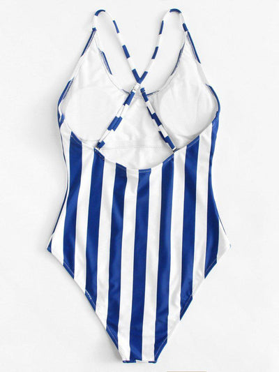 Crisscross Back Striped Swimsuit-swimwear-Des Mess