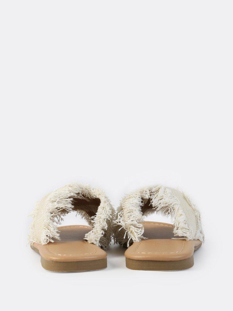 Raw Trim Cross Band Denim Flip Flops-shoes-Des Mess