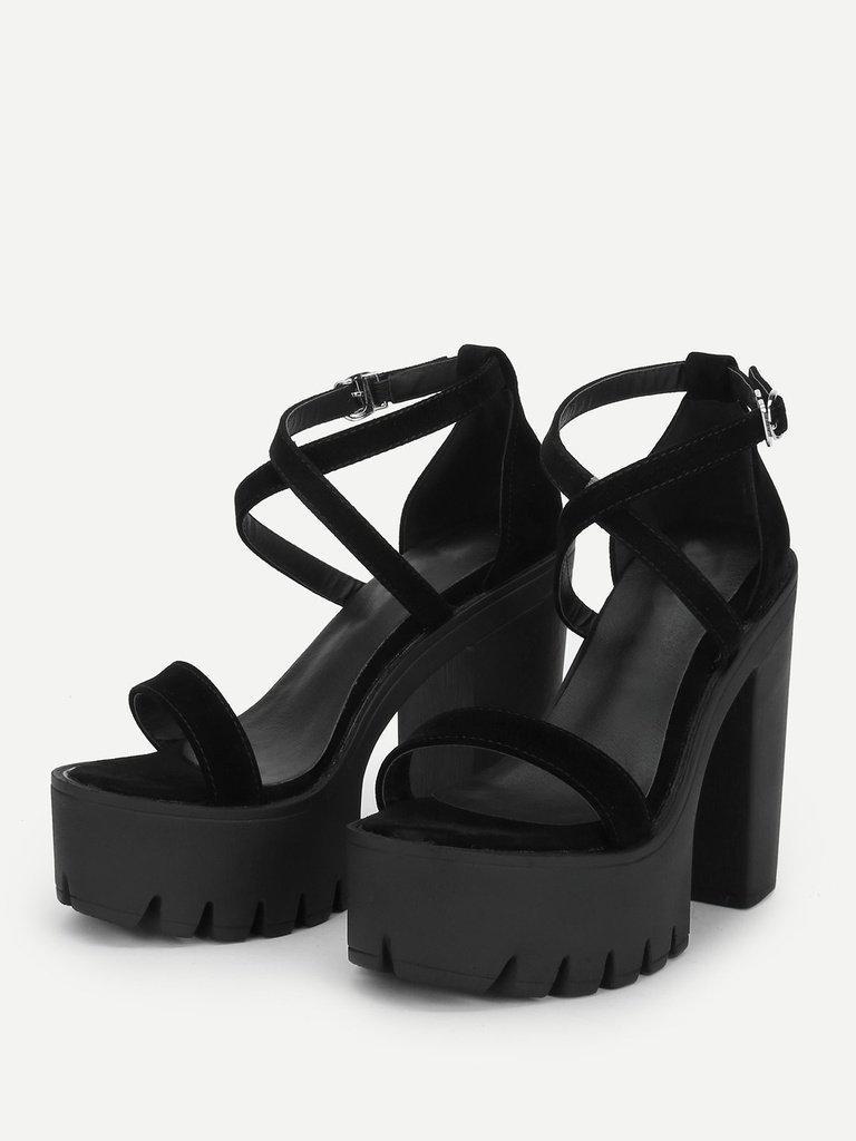Criss Cross Platform Heeled Sandals-shoes-Des Mess