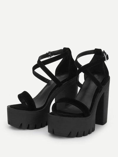 Criss Cross Platform Heeled Sandals-shoes-Des Mess
