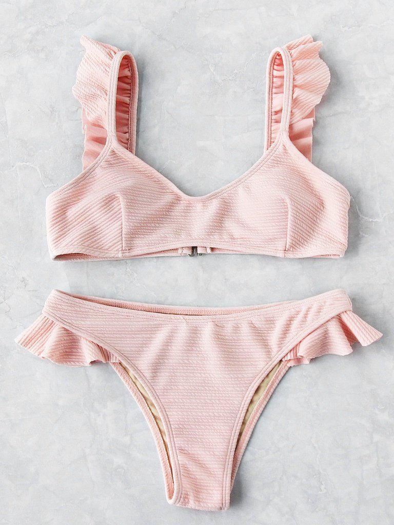 Ruffle Strap Textured Bikini Set-swimwear-Des Mess