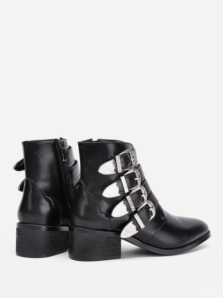 Buckle Decorated Side Zipper Ankle Boots-shoes-Des Mess