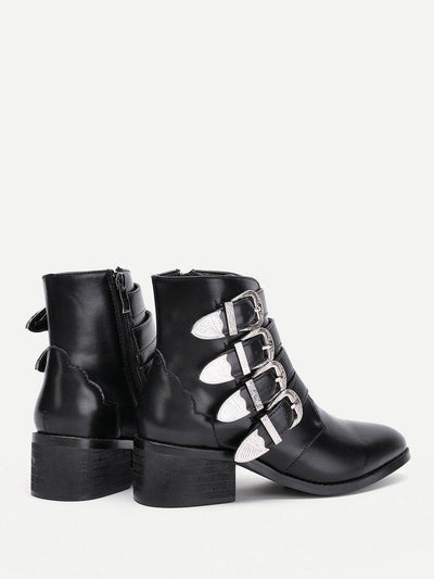 Buckle Decorated Side Zipper Ankle Boots-shoes-Des Mess