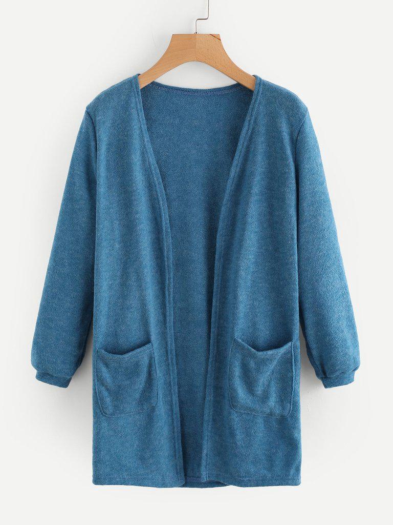 Elastic Cuff Cardigan With Pockets-outerwear-Des Mess