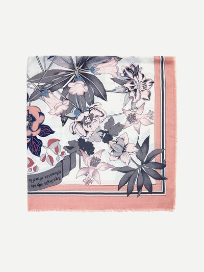 Frayed Trim Flower Print Scarf-accessories-Des Mess