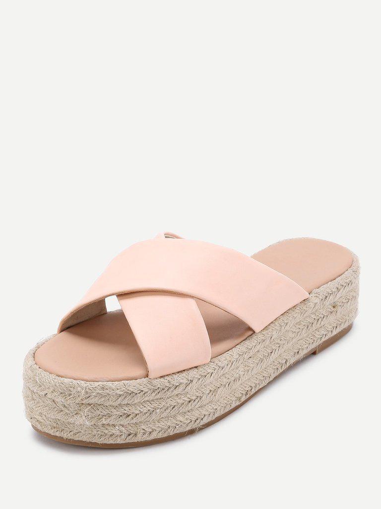 Cross Strap Woven Flatform Sliders-shoes-Des Mess