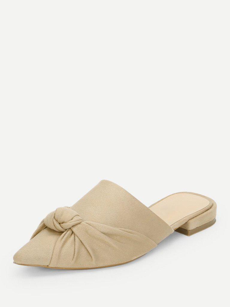 Knot Detail Suede Flat Mules-shoes-Des Mess