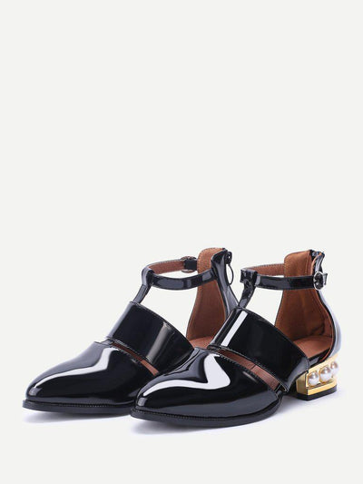 Black Pearl Design Back Zipper Patent Leather Shoes-shoes-Des Mess