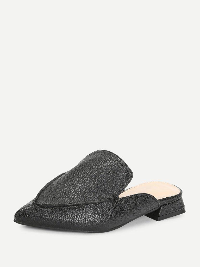 PU Pointed Toe Flat Mules-shoes-Des Mess