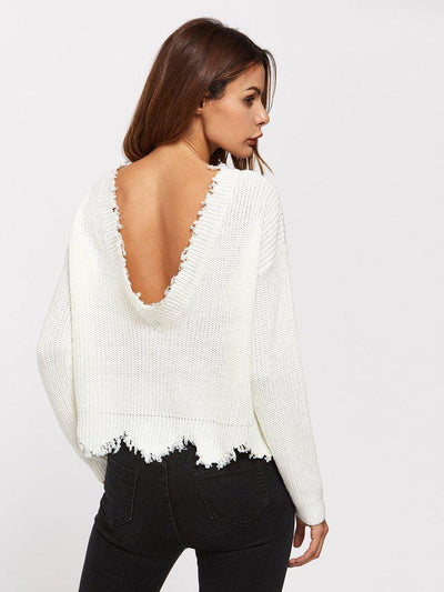 Low Back Scallop Raw Edge Jumper-outerwear-Des Mess