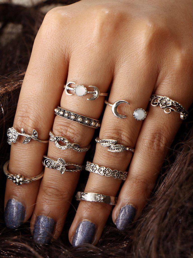 Flower And Leaf Design Ring Set 11pcs-jewelry-Des Mess