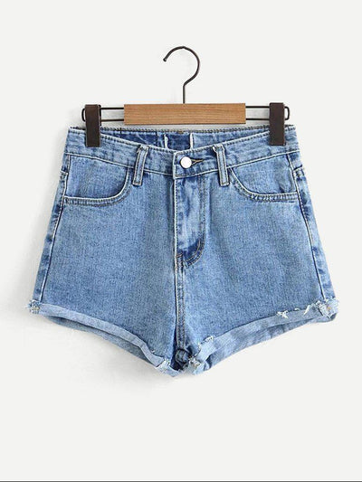 Rolled Hem Denim Shorts-bottom-Des Mess