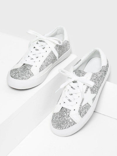 Star Patch Glitter Lace Up Sneakers-shoes-Des Mess