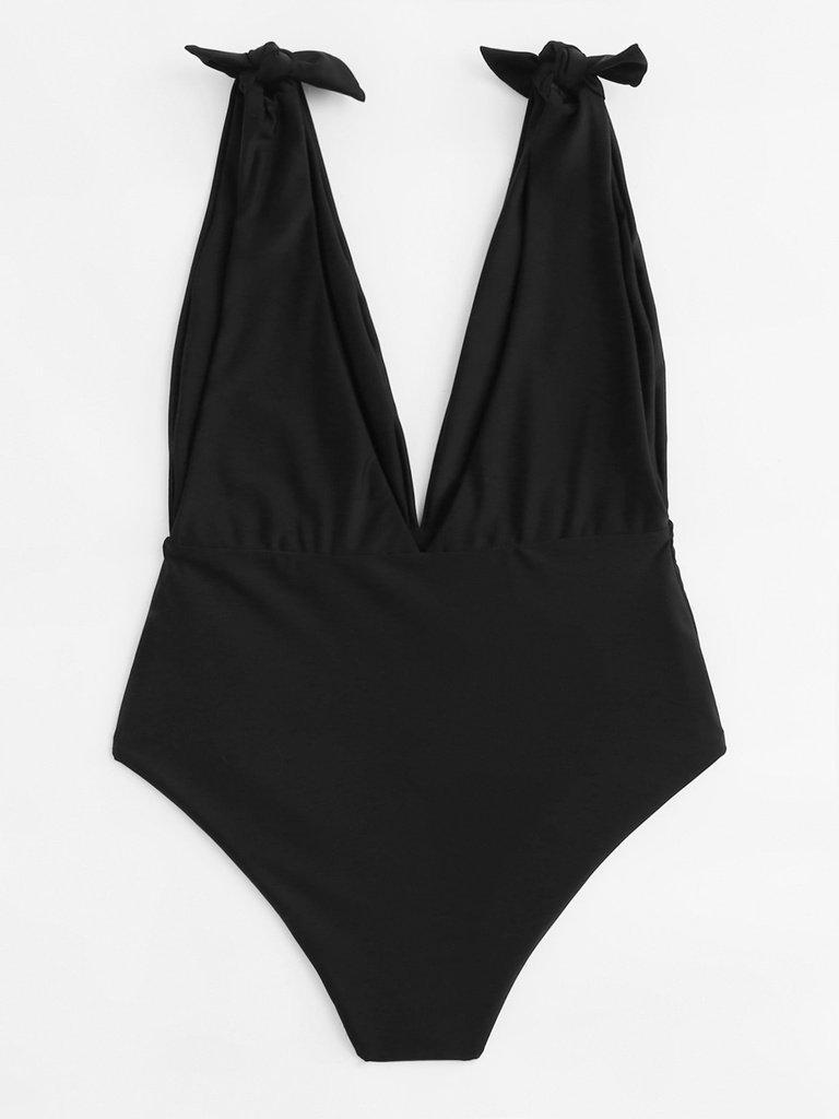 Deep V Plunge Neck Swimsuit-swimwear-Des Mess