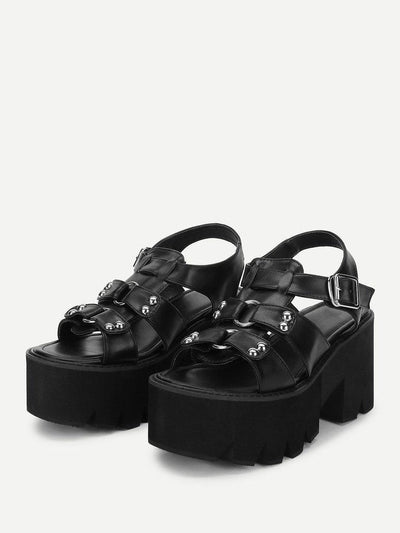 T-strap Buckle Detail Platform Wedges-shoes-Des Mess