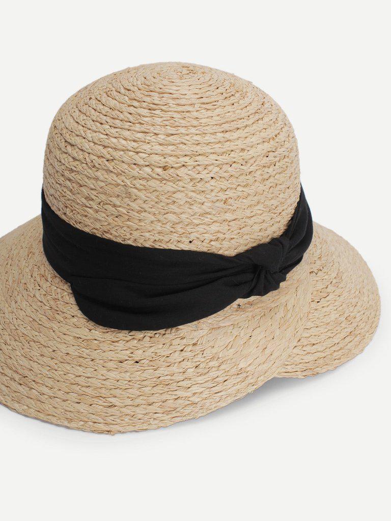 Contrast Bow Straw Hat--Des Mess