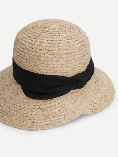 Contrast Bow Straw Hat--Des Mess