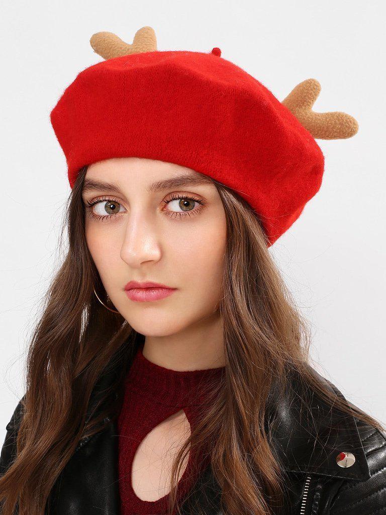 Christmas Antlers Beret Cap--Des Mess