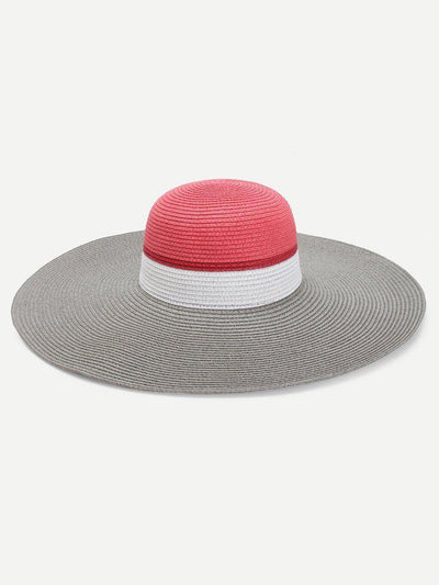 Color Block Design Floppy Hat-accessories-Des Mess