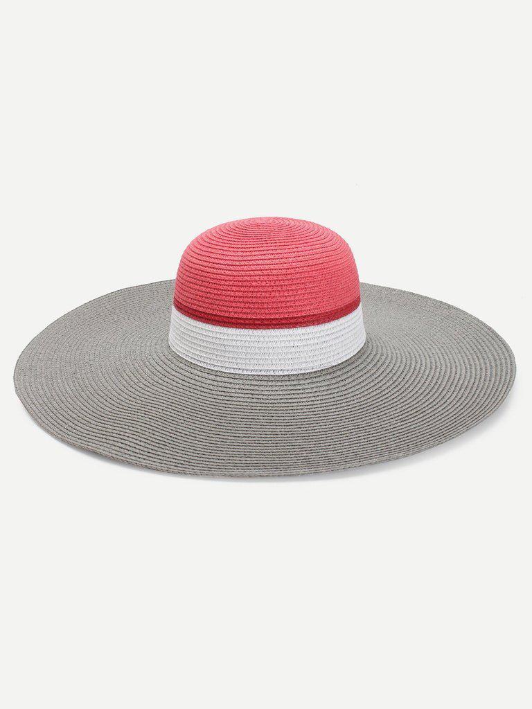 Color Block Design Floppy Hat-accessories-Des Mess