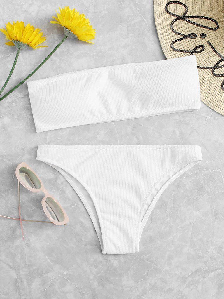 Ribbed Bandeau Bikini Set-swimwear-Des Mess