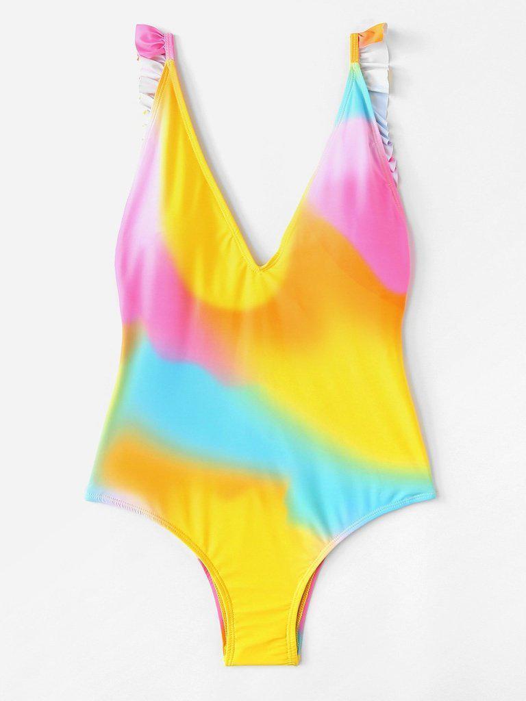 Tie Dye Ruffle Swimsuit-swimwear-Des Mess