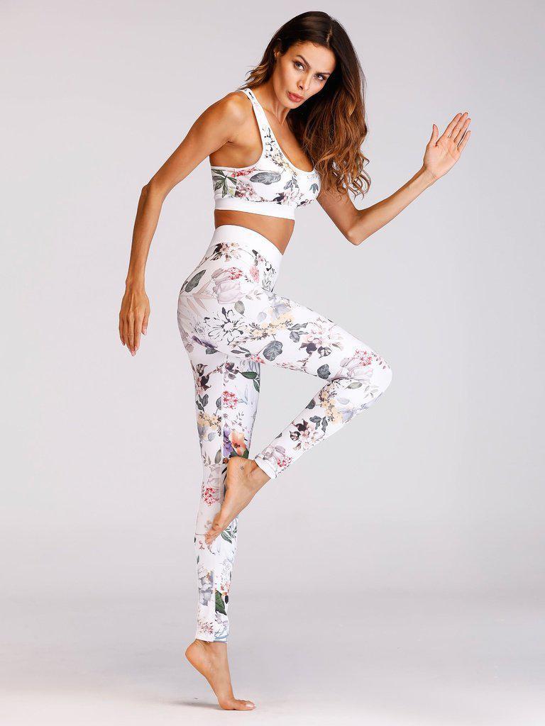 Floral Print Sports Bra With Leggings-sportswear-Des Mess