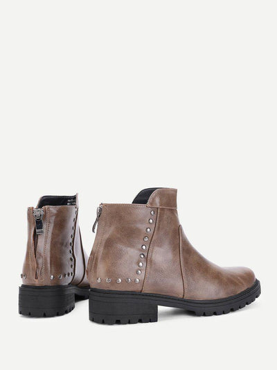 Studded Detail Back Zipper Ankle Boots-shoes-Des Mess