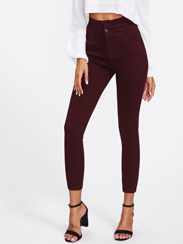 Ruched Waist Skinny Pants-bottom-Des Mess