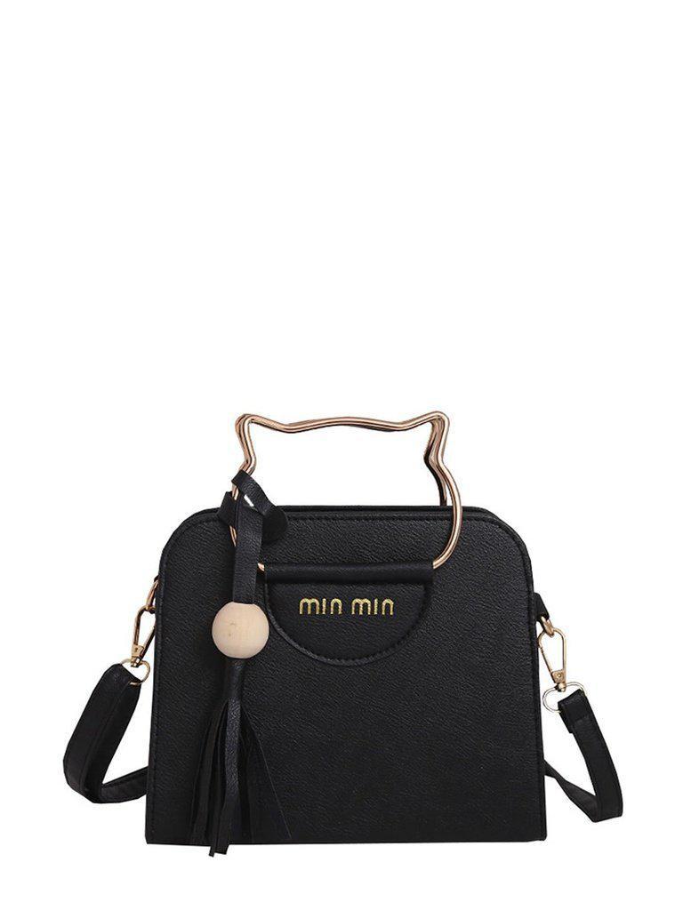 Tassel Detail Shoulder Bag With Cat Ear Handel-accessories-Des Mess