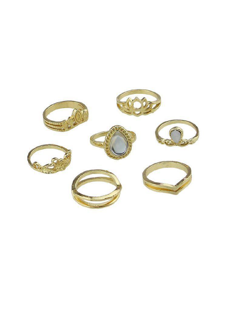 Gold 7Pcs/Set Flower White Opal Rings-jewelry-Des Mess