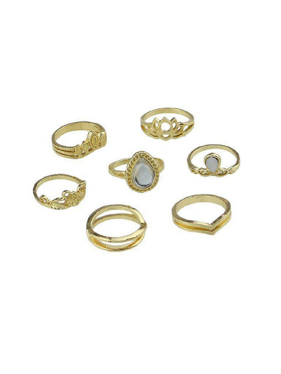 Gold 7Pcs/Set Flower White Opal Rings-jewelry-Des Mess