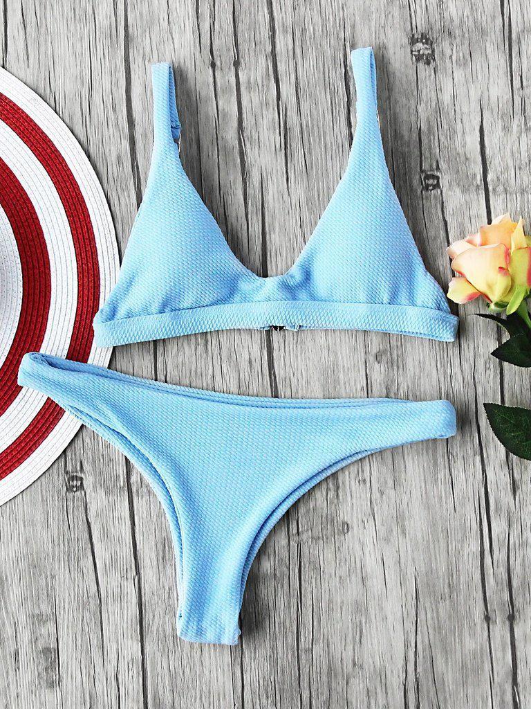 Plain Textured Triangle Bikini Set-swimwear-Des Mess