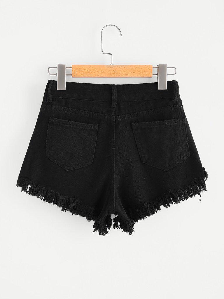 Ripped Frayed Hem Denim Shorts-bottom-Des Mess