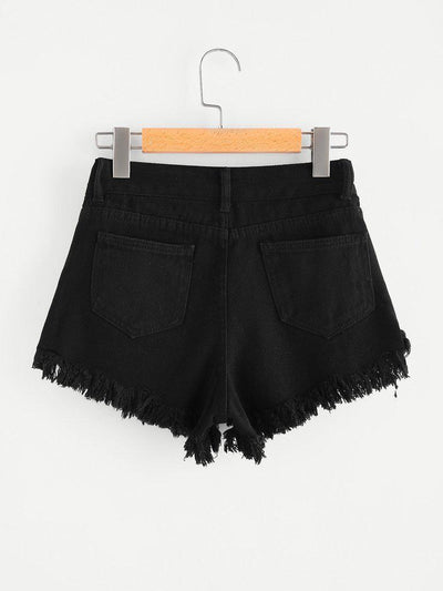 Ripped Frayed Hem Denim Shorts-bottom-Des Mess