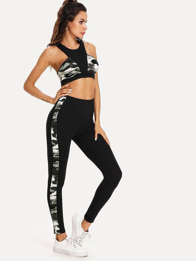 Cut And Sew Camo Print Sport Bra & Leggings Set-sportswear-Des Mess