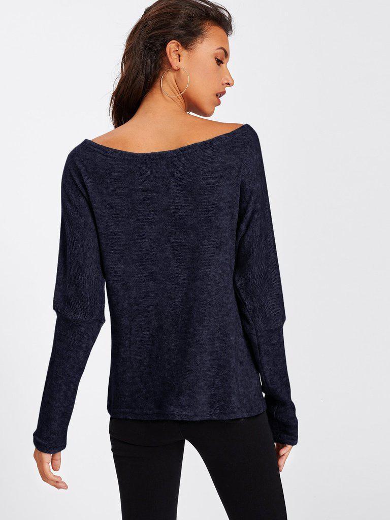 Asymmetric Shoulder Batwing Sleeve Sweater-outerwear-Des Mess