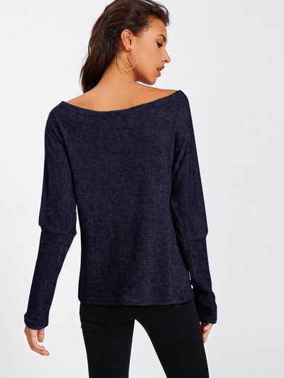 Asymmetric Shoulder Batwing Sleeve Sweater-outerwear-Des Mess