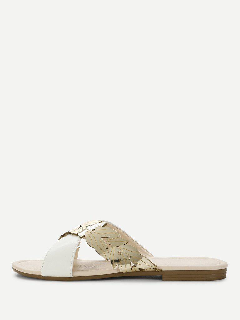 Metallic Panel Criss Cross Sliders-shoes-Des Mess