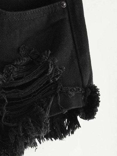 Ripped Frayed Hem Denim Shorts-bottom-Des Mess
