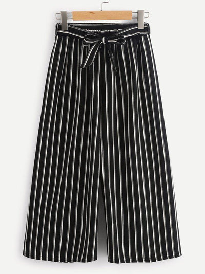 Vertical Stripe Self Tie Wide Leg Pants-bottom-Des Mess