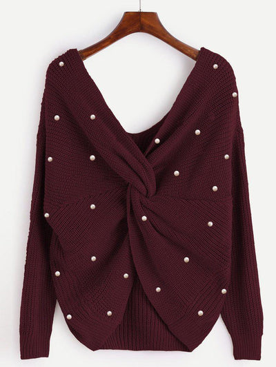 Pearl Beading Twist Infinity Sweater-outerwear-Des Mess