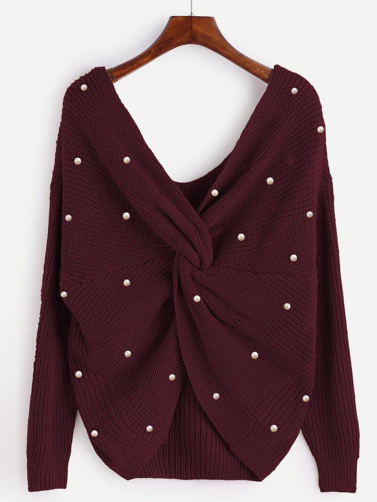 Pearl Beading Twist Infinity Sweater-outerwear-Des Mess