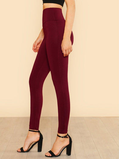 Wide Waistband Solid Leggings-bottom-Des Mess