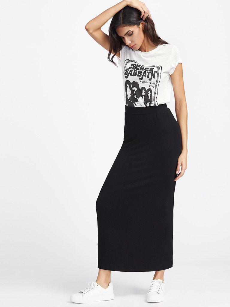 Elastic Waist Longline Jersey Skirt-bottom-Des Mess