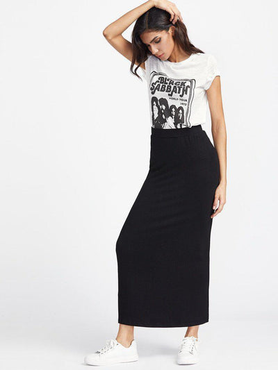 Elastic Waist Longline Jersey Skirt-bottom-Des Mess
