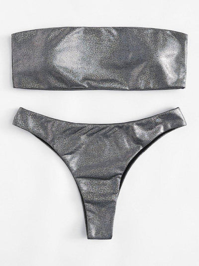 Metallic Bandeau Bikini Set-swimwear-Des Mess