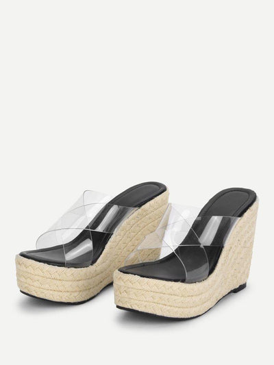 Criss Cross Clear Strap Wedge Sandals-shoes-Des Mess