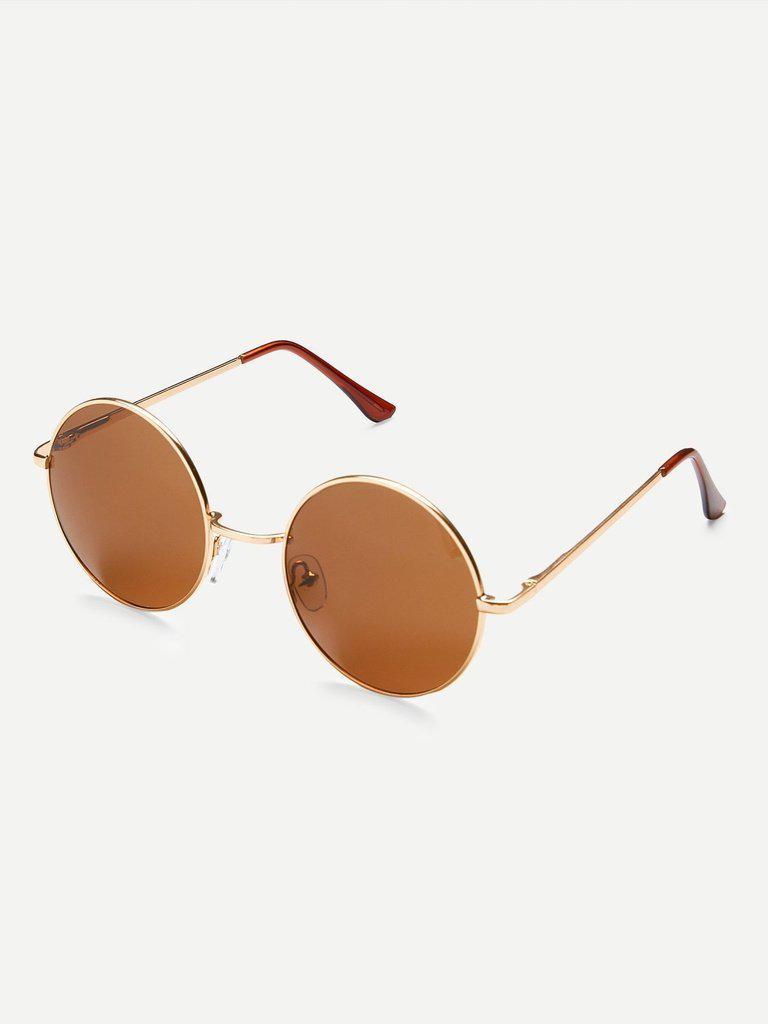 Gold Frame Brown Round Lens Sunglasses-accessories-Des Mess