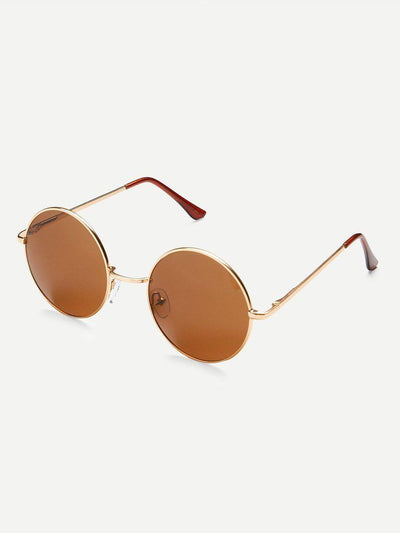Gold Frame Brown Round Lens Sunglasses-accessories-Des Mess